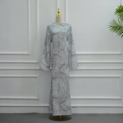 Printed Washed-Crinkle Bell Sleeve Maxi Dress(MS474) - A-1 Thread Vault