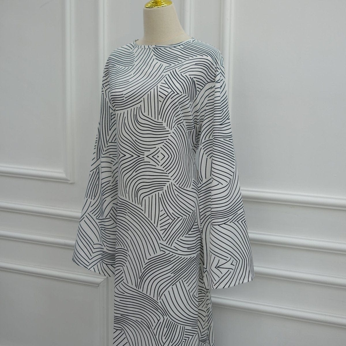 Printed Washed-Crinkle Bell Sleeve Maxi Dress(MS474) - A-1 Thread Vault
