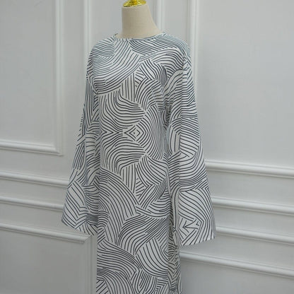 Printed Washed-Crinkle Bell Sleeve Maxi Dress(MS474) - A-1 Thread Vault