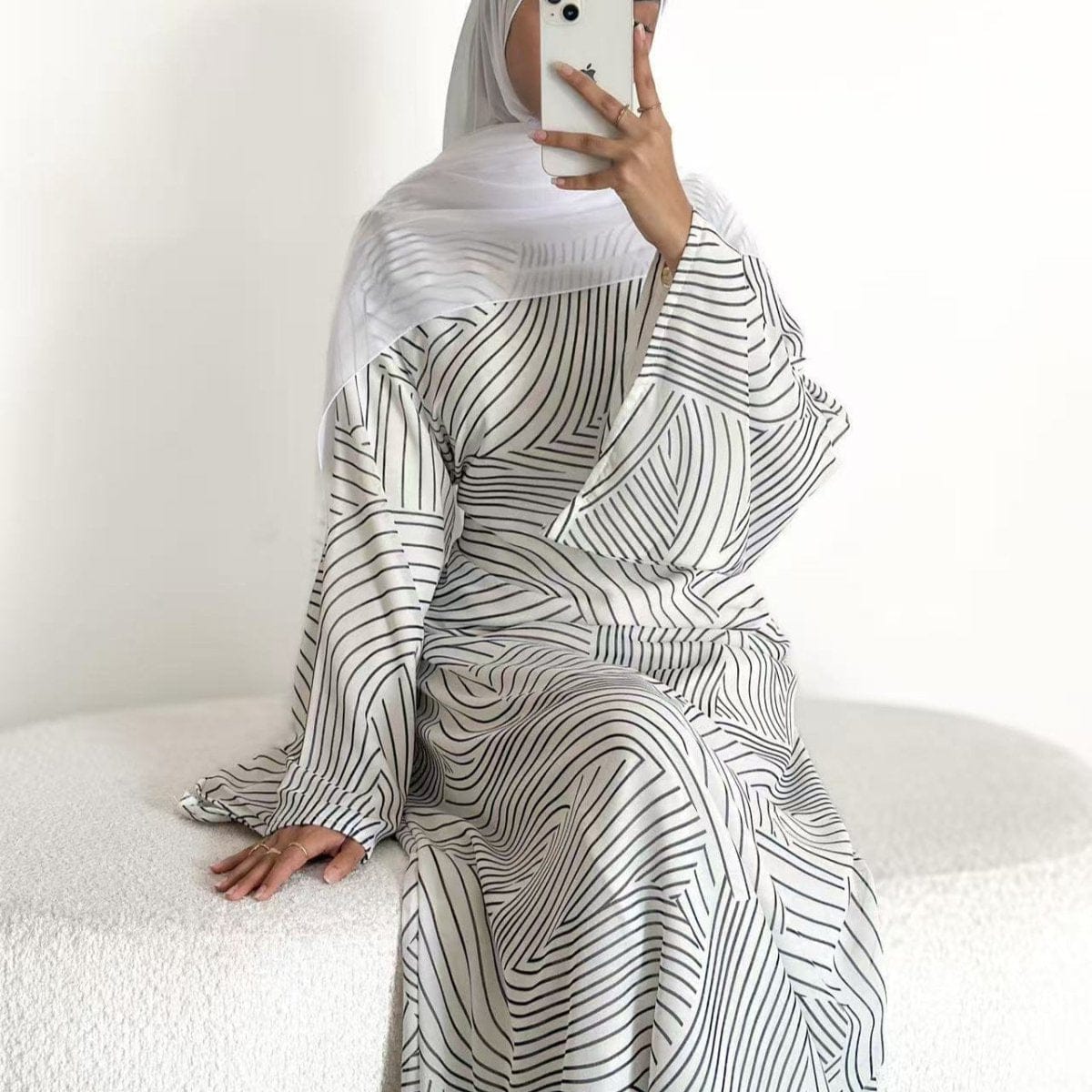 Printed Washed-Crinkle Bell Sleeve Maxi Dress(MS474) - A-1 Thread Vault