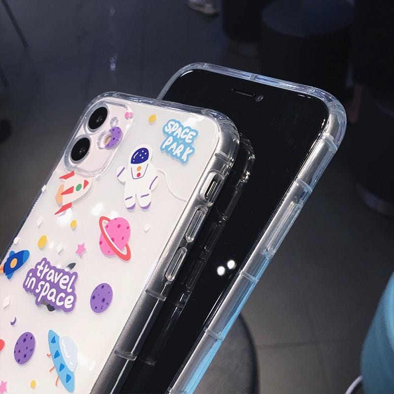 Cartoon Astronaut Planet Transparent iPhone Case - A-1 Thread Vault