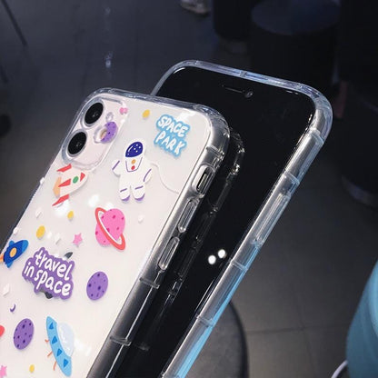 Cartoon Astronaut Planet Transparent iPhone Case - A-1 Thread Vault