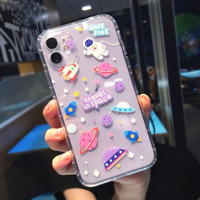 Cartoon Astronaut Planet Transparent iPhone Case - A-1 Thread Vault