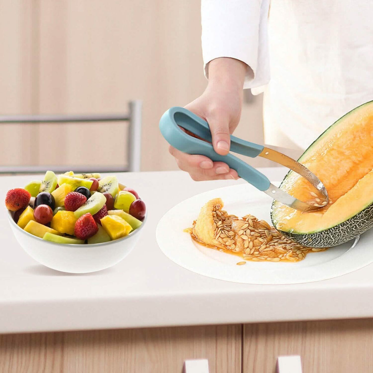 Professional 3-In-1 Stainless Steel Watermelon Melon Baller Scoop Seed Remover Fruit Carving Tool Set - A-1 Thread Vault