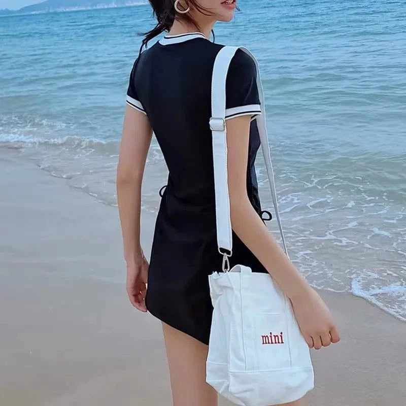 Professional Swimsuit Hot Spring Swimwear Fairy Women One-piece Sexy Belly-covering Short Sleeve Students Korean Bathing Suit - A-1 Thread Vault