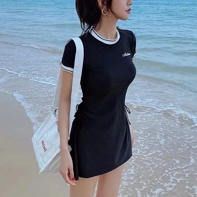 Professional Swimsuit Hot Spring Swimwear Fairy Women One-piece Sexy Belly-covering Short Sleeve Students Korean Bathing Suit - A-1 Thread Vault