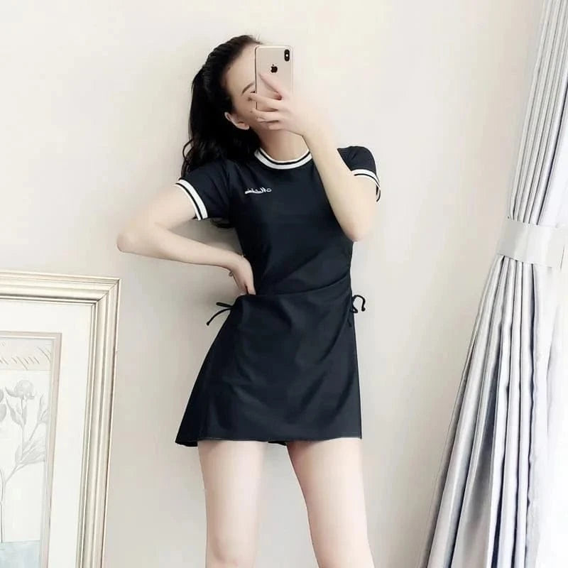 Professional Swimsuit Hot Spring Swimwear Fairy Women One-piece Sexy Belly-covering Short Sleeve Students Korean Bathing Suit - A-1 Thread Vault