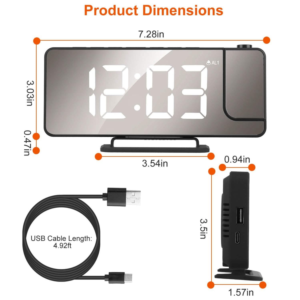 Projection Alarm Clock LED Digital Alarm Clock with Dual Alarms Snooze - A-1 Thread Vault