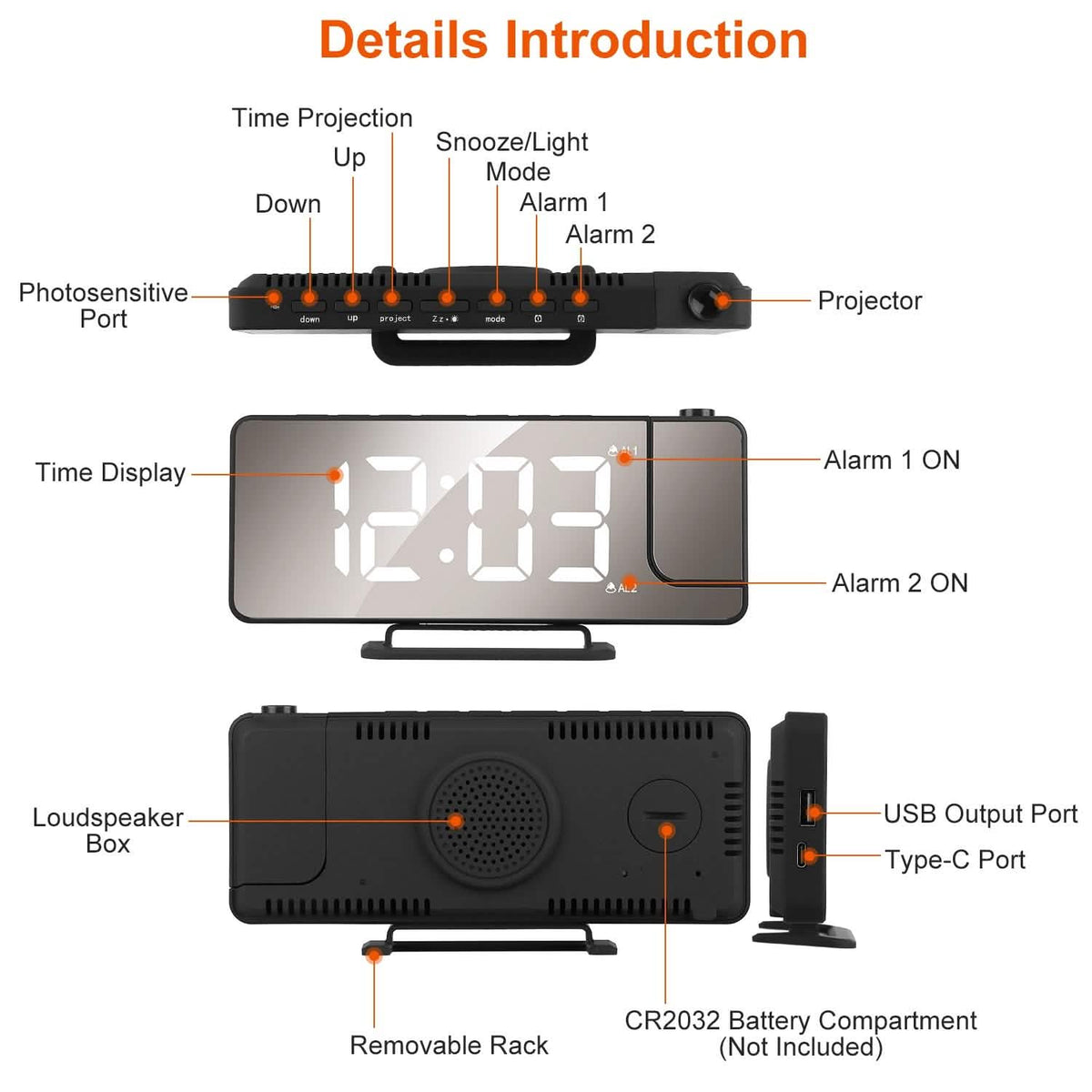 Projection Alarm Clock LED Digital Alarm Clock with Dual Alarms Snooze - A-1 Thread Vault