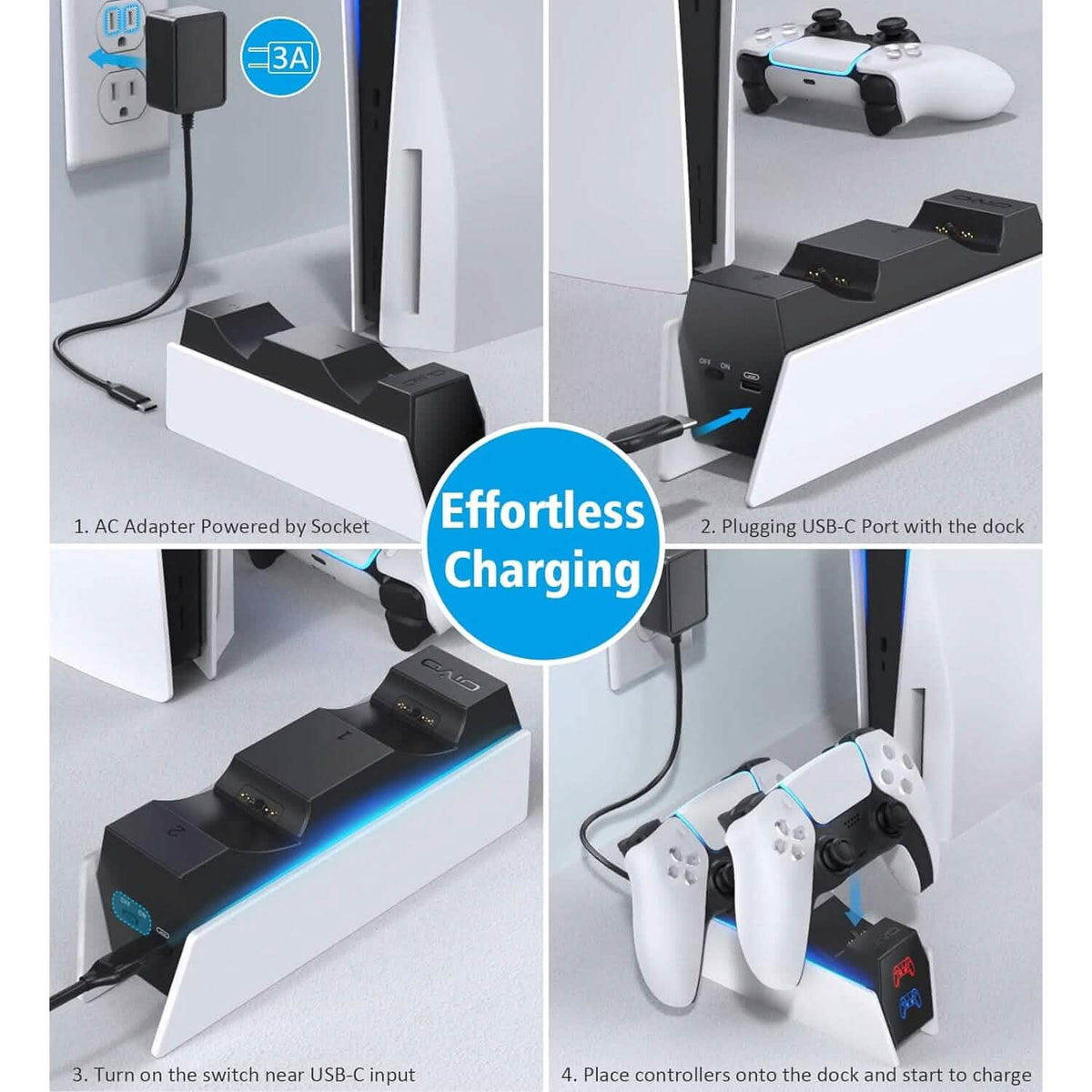 PS5 Controller Charger Station with Fast Charging AC Adapter 5V/3A (Refurbished) - A-1 Thread Vault