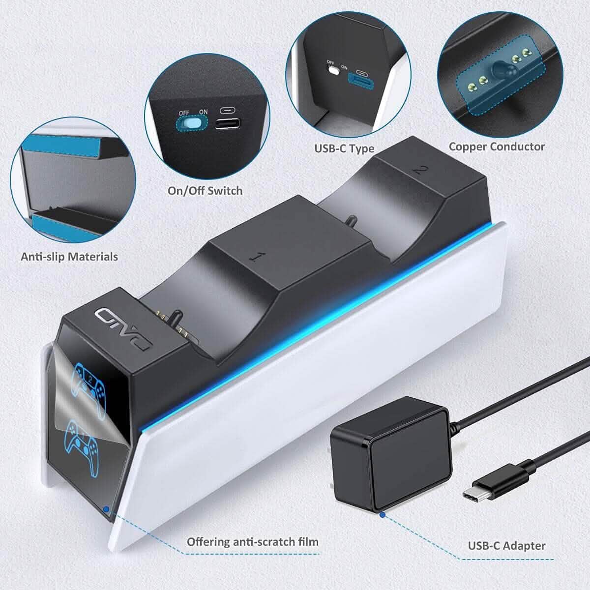 PS5 Controller Charger Station with Fast Charging AC Adapter 5V/3A (Refurbished) - A-1 Thread Vault