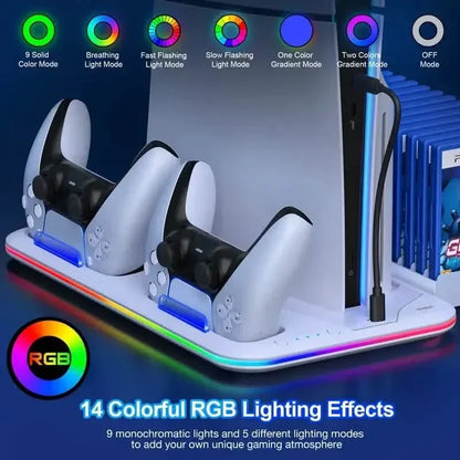 PS5 Cooling Stand with 3-Speed Adjustable Fan, RGB Lights, and Compact Design for PS5 Slim, Digital - A-1 Thread Vault