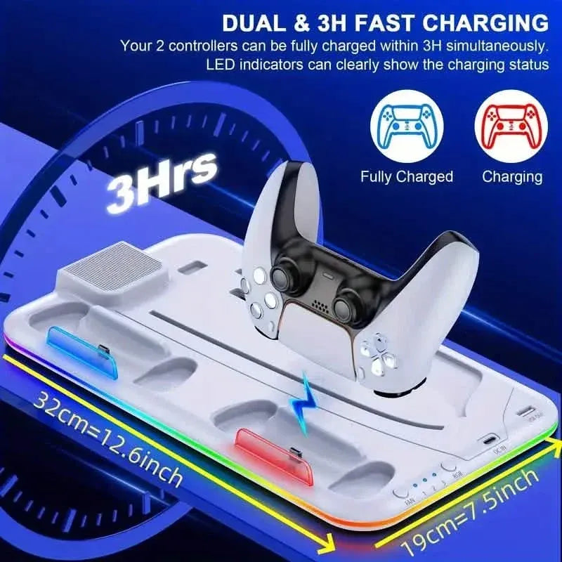 PS5 Cooling Stand with 3-Speed Adjustable Fan, RGB Lights, and Compact Design for PS5 Slim, Digital - A-1 Thread Vault