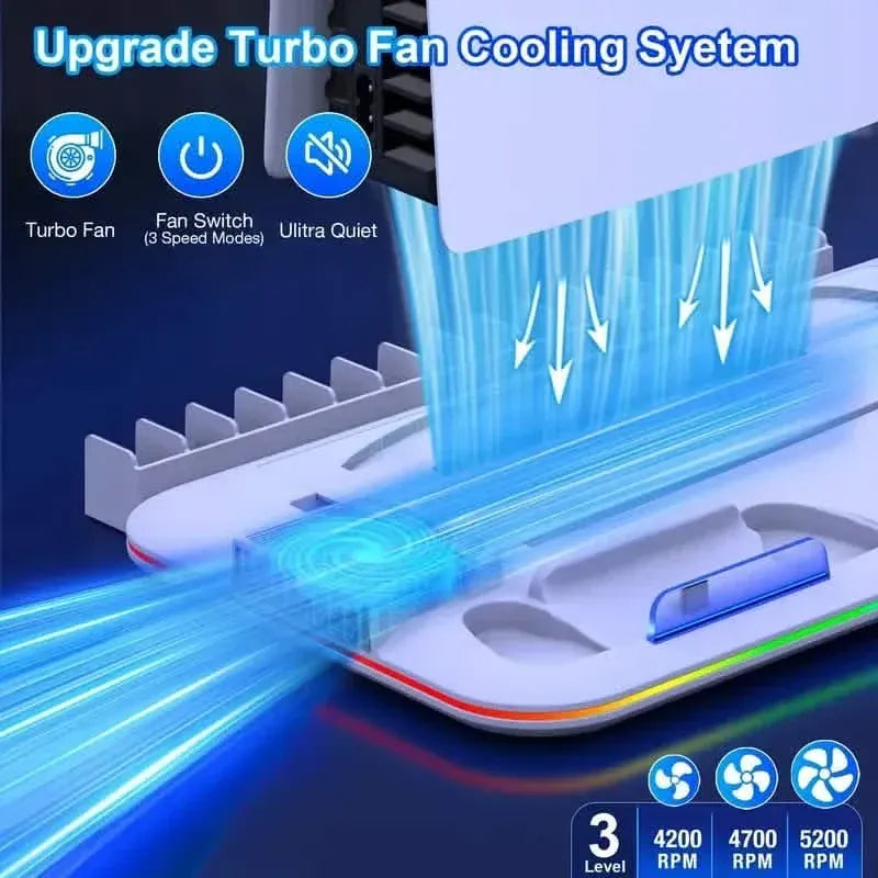 PS5 Cooling Stand with 3-Speed Adjustable Fan, RGB Lights, and Compact Design for PS5 Slim, Digital - A-1 Thread Vault