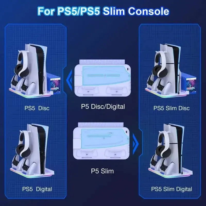 PS5 Cooling Stand with 3-Speed Adjustable Fan, RGB Lights, and Compact Design for PS5 Slim, Digital - A-1 Thread Vault