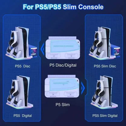 PS5 Cooling Stand with 3-Speed Adjustable Fan, RGB Lights, and Compact Design for PS5 Slim, Digital - A-1 Thread Vault