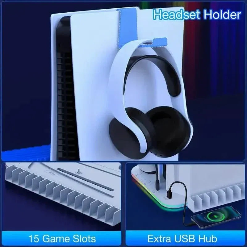 PS5 Cooling Stand with 3-Speed Adjustable Fan, RGB Lights, and Compact Design for PS5 Slim, Digital - A-1 Thread Vault