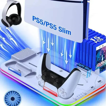 PS5 Cooling Stand with 3-Speed Adjustable Fan, RGB Lights, and Compact Design for PS5 Slim, Digital - A-1 Thread Vault