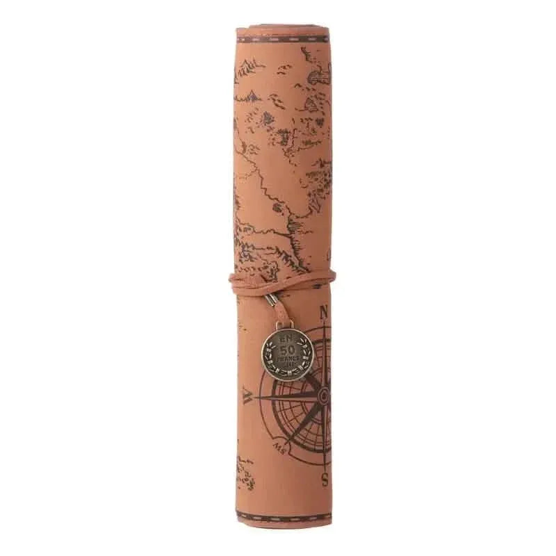 PU Leather Rollup Pen Bag Vintage Creative Map Pencil Case - A-1 Thread Vault