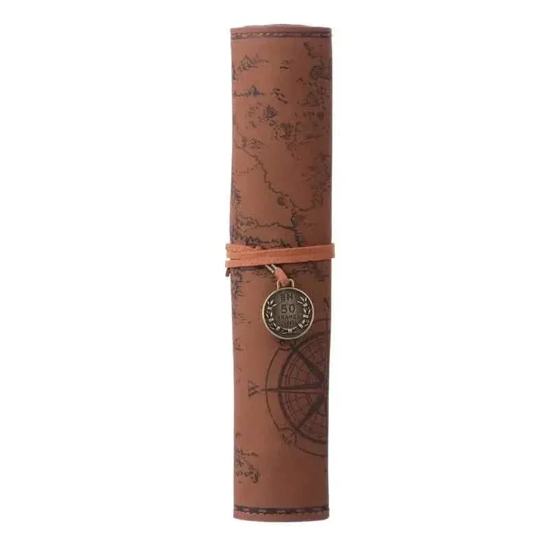 PU Leather Rollup Pen Bag Vintage Creative Map Pencil Case - A-1 Thread Vault