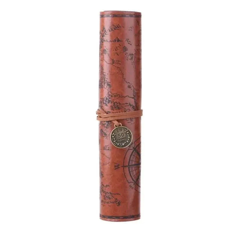 PU Leather Rollup Pen Bag Vintage Creative Map Pencil Case - A-1 Thread Vault