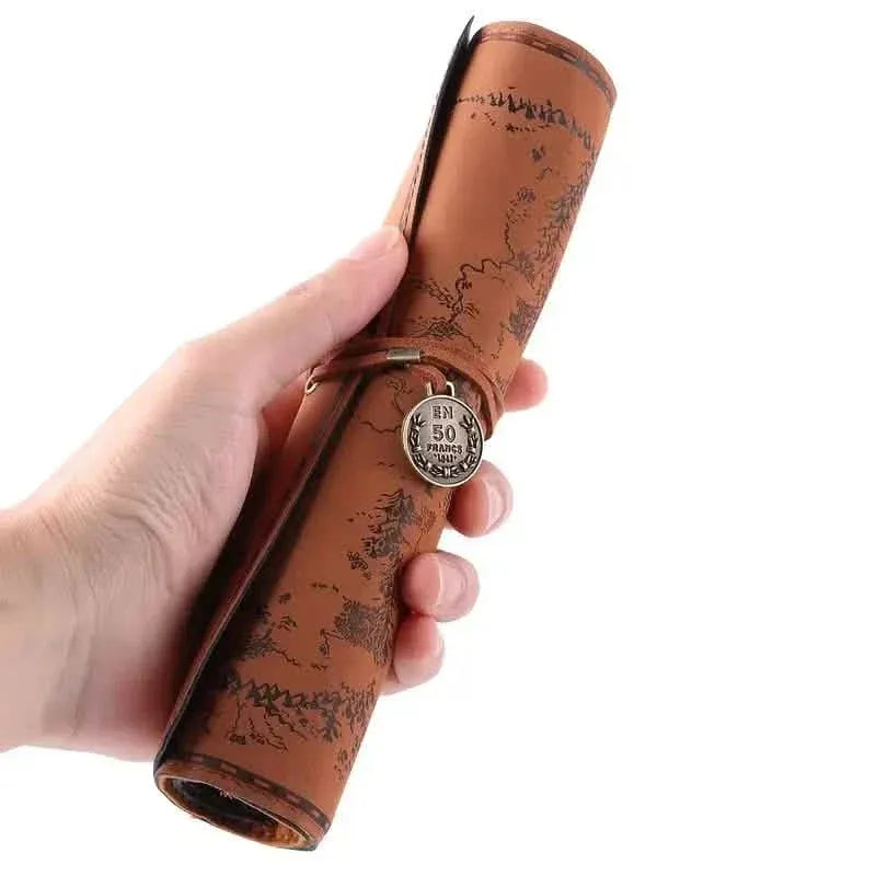 PU Leather Rollup Pen Bag Vintage Creative Map Pencil Case - A-1 Thread Vault