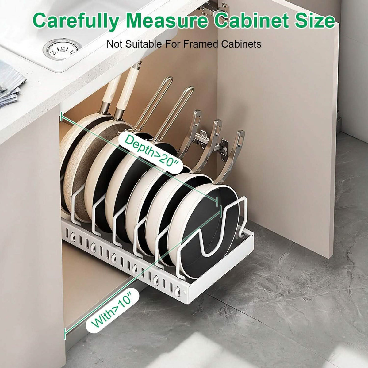 Pull Out Pots and Pans Organizer with 8 Adjustable Dividers - A-1 Thread Vault