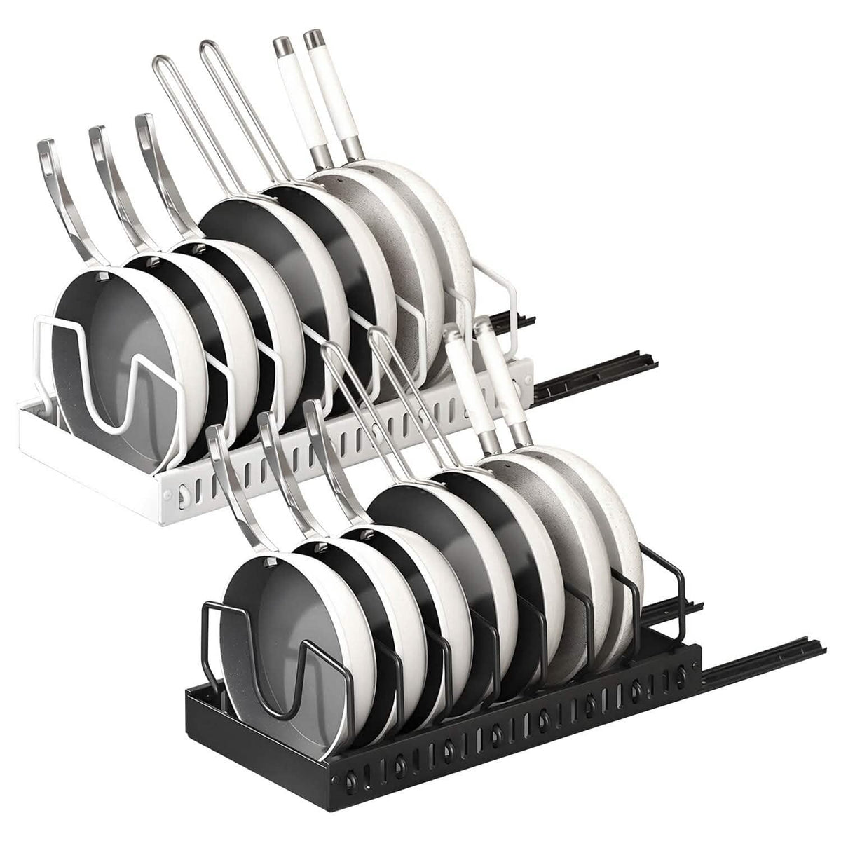 Pull Out Pots and Pans Organizer with 8 Adjustable Dividers - A-1 Thread Vault