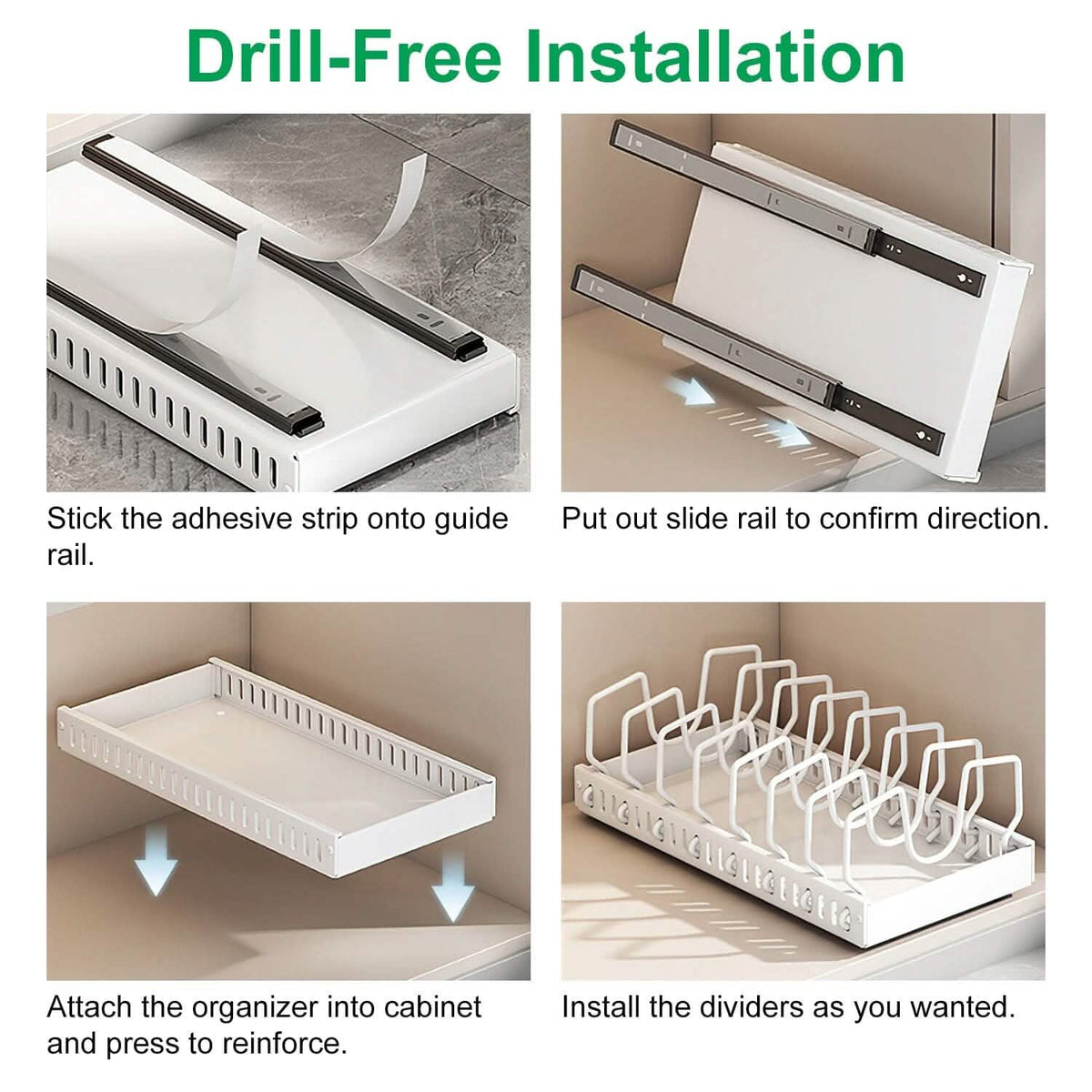 Pull Out Pots and Pans Organizer with 8 Adjustable Dividers - A-1 Thread Vault