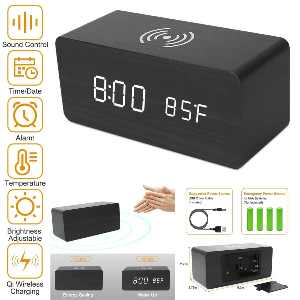 Qi Wireless Charger Digital Alarm Clock - A-1 Thread Vault
