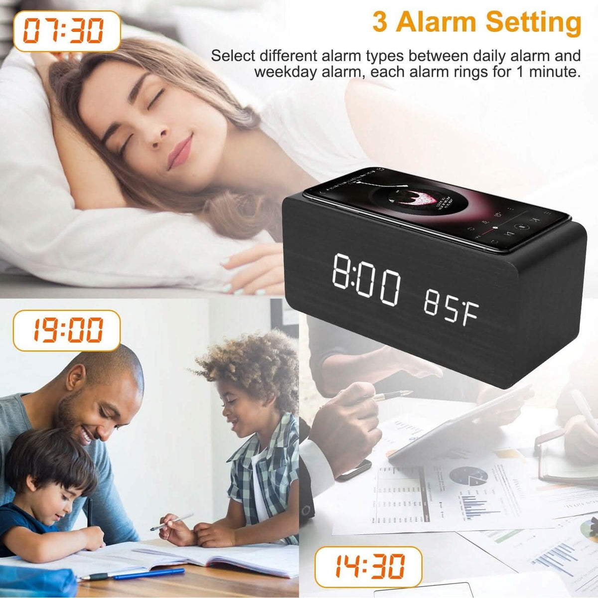 Qi Wireless Charger Digital Alarm Clock - A-1 Thread Vault
