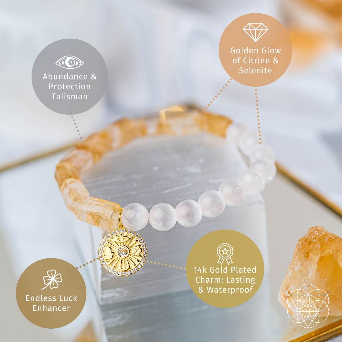 Quartet of Luck - Citrine & Selenite Bracelet of Serendipity - A-1 Thread Vault
