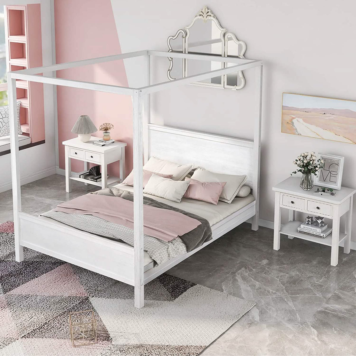 Queen Size Canopy Bed with 2 Nightstands - A-1 Thread Vault