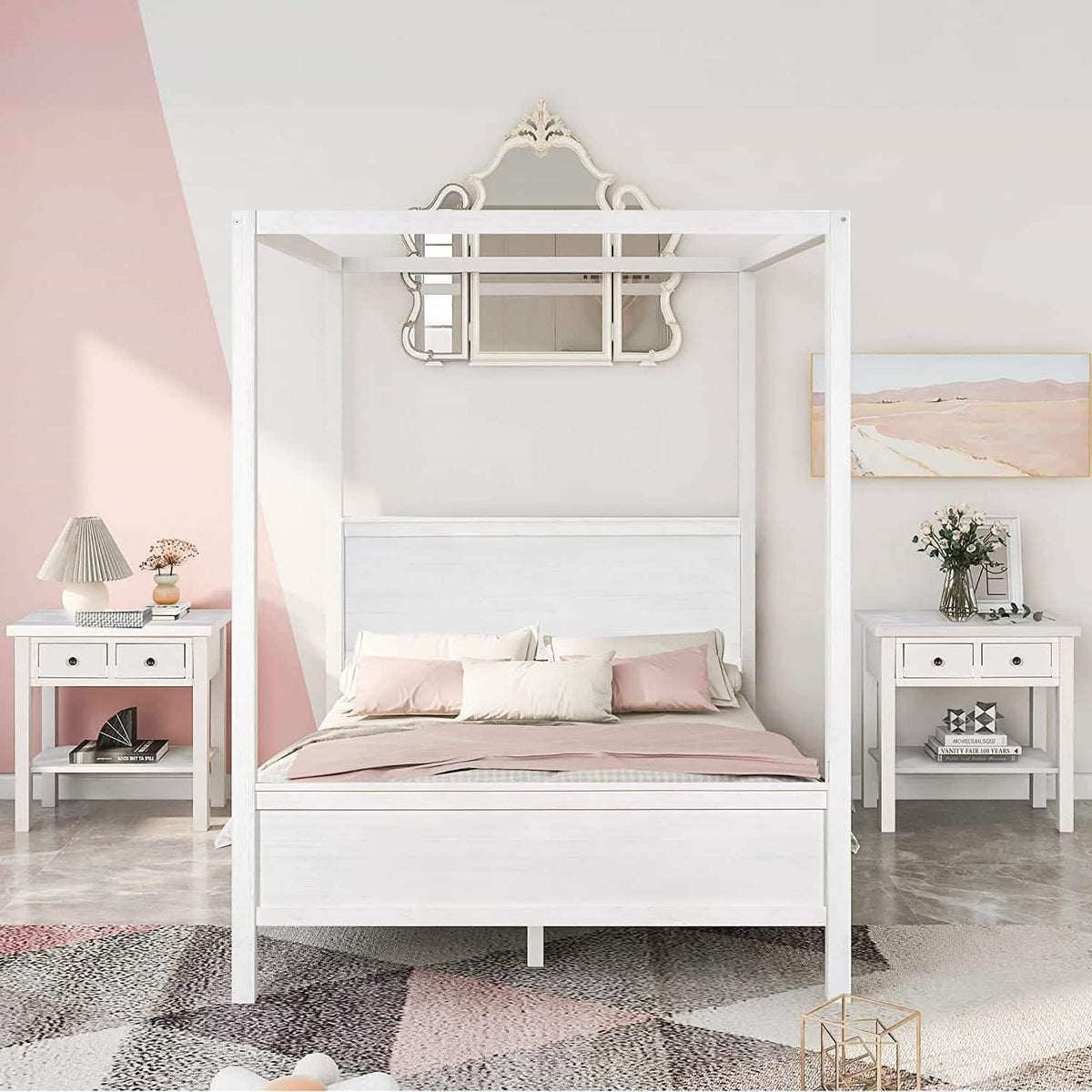 Queen Size Canopy Bed with 2 Nightstands - A-1 Thread Vault