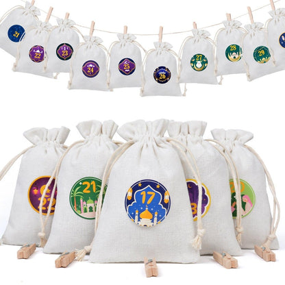 Ramadan 1–30 Countdown Calendar Gift Bag Set Drawstring Hanging Pouches (MAC385) - A-1 Thread Vault