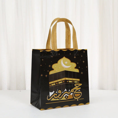 Ramadan Eid Mubarak Handheld Gift Bag Set | Kaaba Print Non-Woven Tote Bags (MAC388) - A-1 Thread Vault