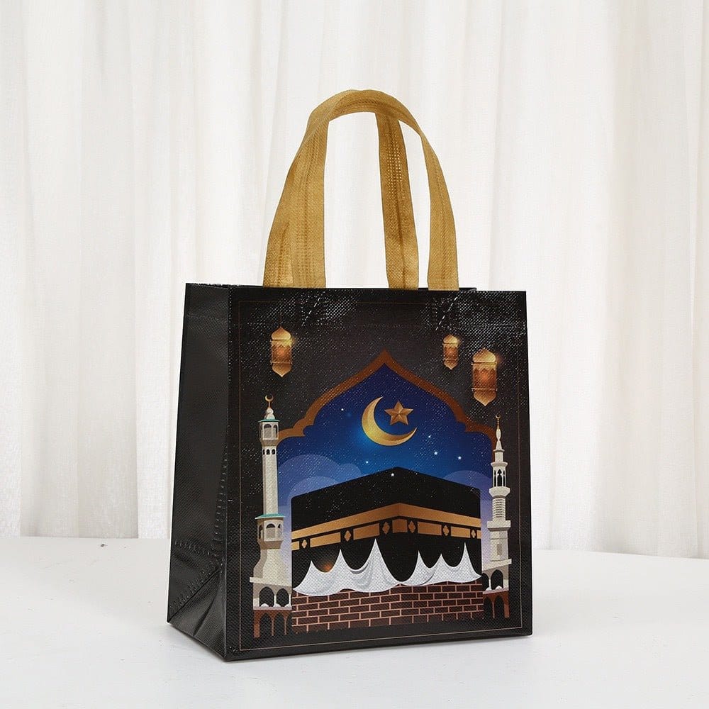 Ramadan Eid Mubarak Handheld Gift Bag Set | Kaaba Print Non-Woven Tote Bags (MAC388) - A-1 Thread Vault