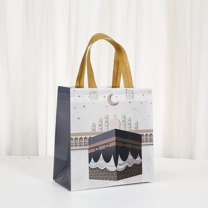 Ramadan Eid Mubarak Handheld Gift Bag Set | Kaaba Print Non-Woven Tote Bags (MAC388) - A-1 Thread Vault