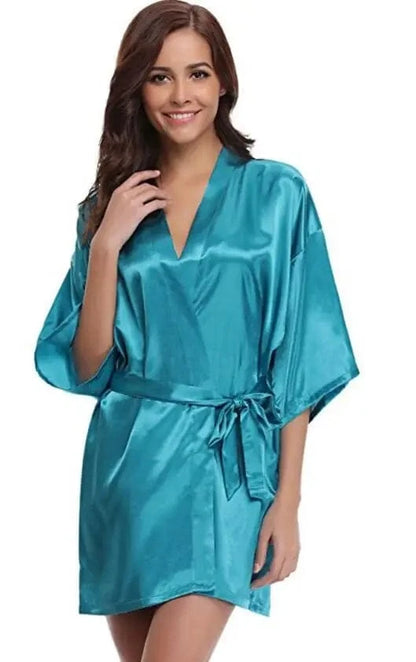 RB032 2018 New Silk Kimono Robe Bathrobe Women Silk Bridesmaid Robes Sexy Navy Blue Robes Satin Robe Ladies Dressing Gowns - A-1 Thread Vault