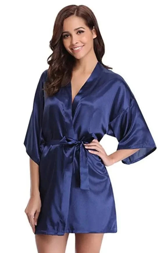 RB032 2018 New Silk Kimono Robe Bathrobe Women Silk Bridesmaid Robes Sexy Navy Blue Robes Satin Robe Ladies Dressing Gowns - A-1 Thread Vault