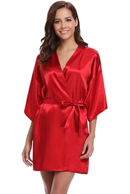 RB032 2018 New Silk Kimono Robe Bathrobe Women Silk Bridesmaid Robes Sexy Navy Blue Robes Satin Robe Ladies Dressing Gowns - A-1 Thread Vault