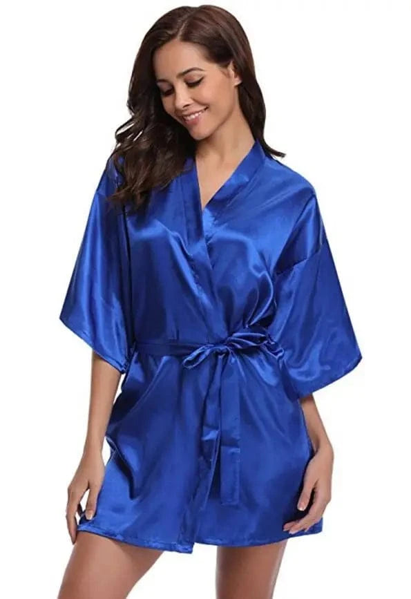 RB032 2018 New Silk Kimono Robe Bathrobe Women Silk Bridesmaid Robes Sexy Navy Blue Robes Satin Robe Ladies Dressing Gowns - A-1 Thread Vault