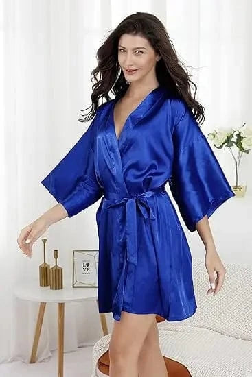 RB032 2018 New Silk Kimono Robe Bathrobe Women Silk Bridesmaid Robes Sexy Navy Blue Robes Satin Robe Ladies Dressing Gowns - A-1 Thread Vault
