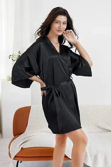 RB032 2018 New Silk Kimono Robe Bathrobe Women Silk Bridesmaid Robes Sexy Navy Blue Robes Satin Robe Ladies Dressing Gowns - A-1 Thread Vault