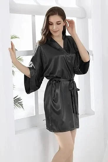 RB032 2018 New Silk Kimono Robe Bathrobe Women Silk Bridesmaid Robes Sexy Navy Blue Robes Satin Robe Ladies Dressing Gowns - A-1 Thread Vault