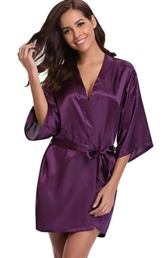 RB032 2018 New Silk Kimono Robe Bathrobe Women Silk Bridesmaid Robes Sexy Navy Blue Robes Satin Robe Ladies Dressing Gowns - A-1 Thread Vault