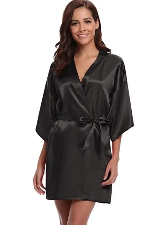 RB032 2018 New Silk Kimono Robe Bathrobe Women Silk Bridesmaid Robes Sexy Navy Blue Robes Satin Robe Ladies Dressing Gowns - A-1 Thread Vault