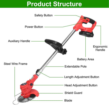Rechargeable Electric Cordless Grass Trimmer with Alloy Saw Blade - A-1 Thread Vault