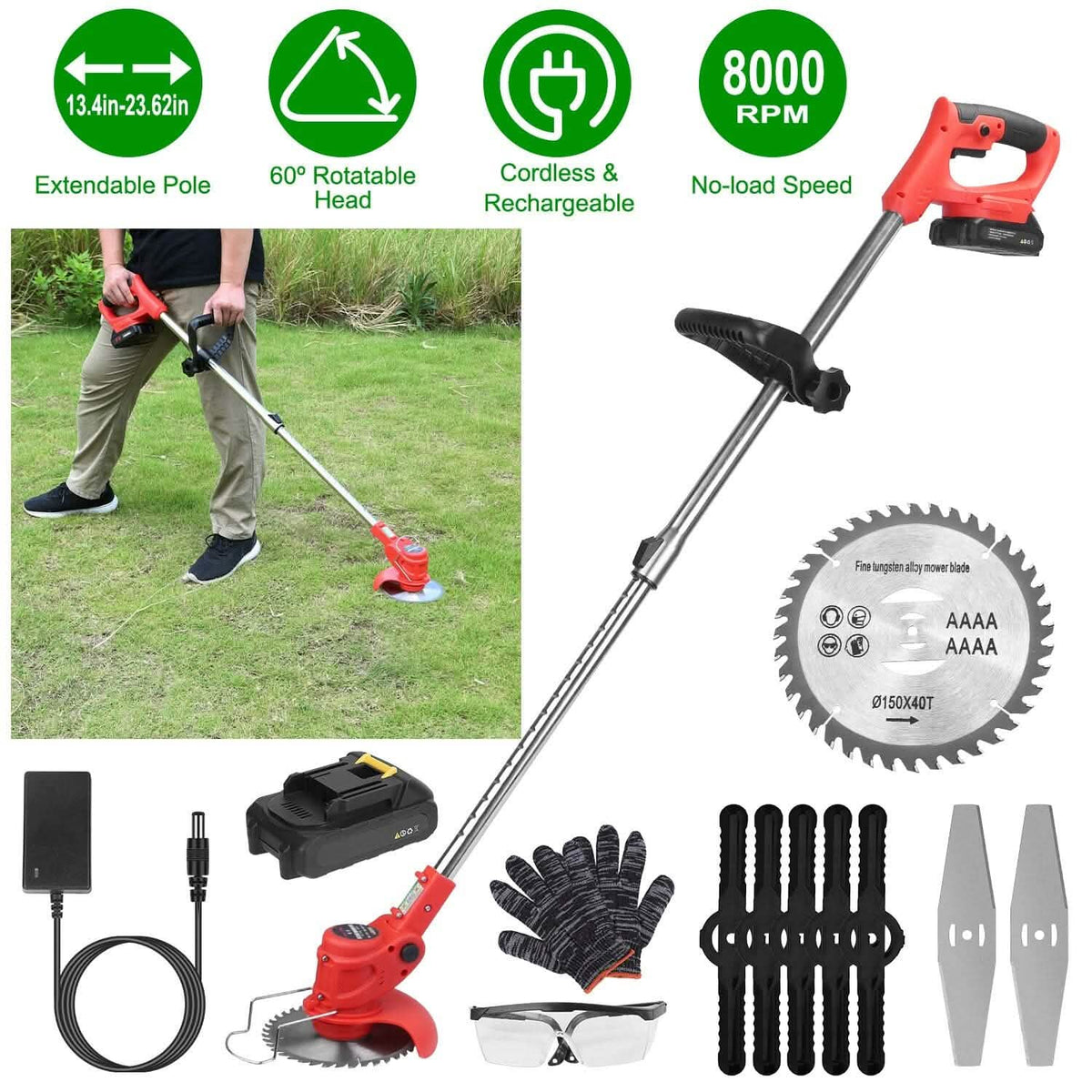 Rechargeable Electric Cordless Grass Trimmer with Alloy Saw Blade - A-1 Thread Vault