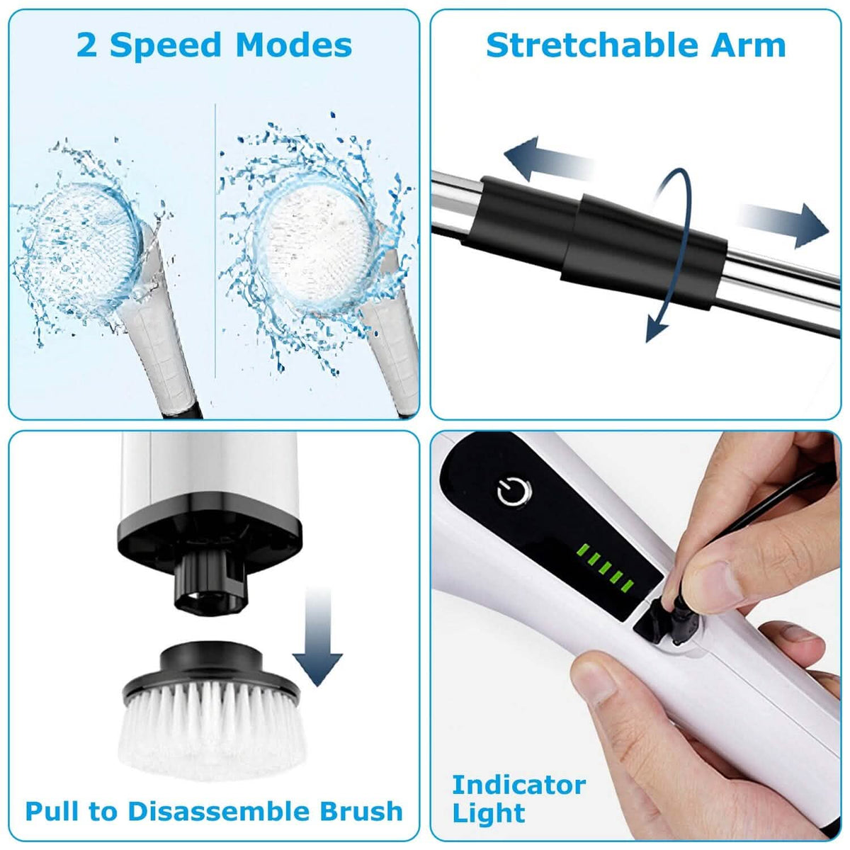 Rechargeable Electric Spin Scrubber 8 Brush Replaceable Heads 2 Speed - A-1 Thread Vault